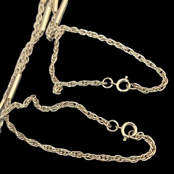 Long Silver Tone 66" Necklace Metal Links Rectangle Bars - Picture 4 of 5